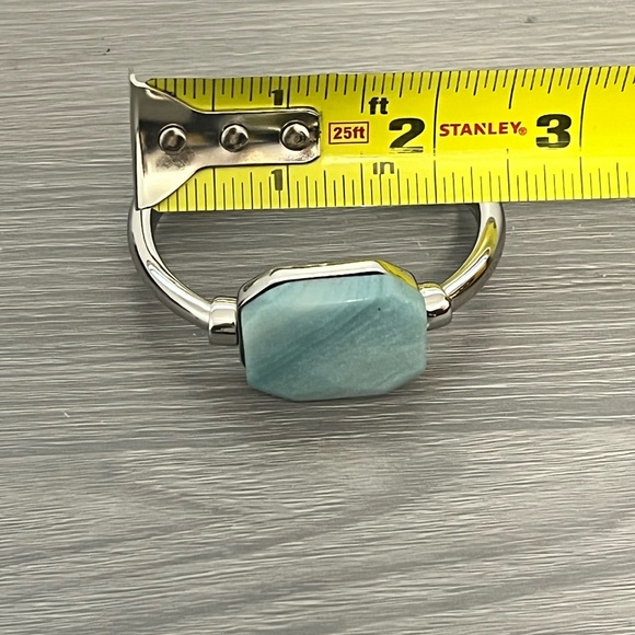Silver Hinged Bangle Bracelet with Turquoise Stone, Boho - Picture 6 of 6